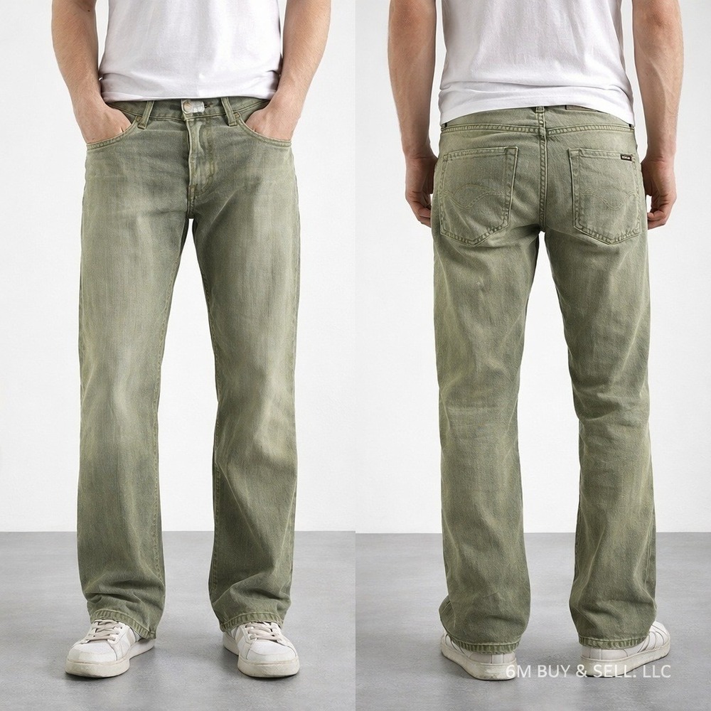 Energie Steven Mens Straight Leg‎ Jeans Olive Green Faded Distressed Made Italy